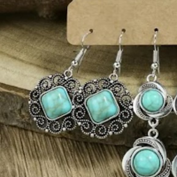 Set of 3 Geometric Silver Pendant Earrings with 925 Silver Hooks - Picture 2 of 4